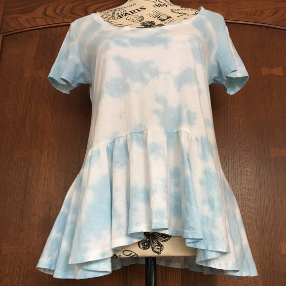 ❤️TIE DYED DAYDREAMER LA RUFFLE BOTTOM TEE T SHIRT CLOUDS - Picture 5 of 13